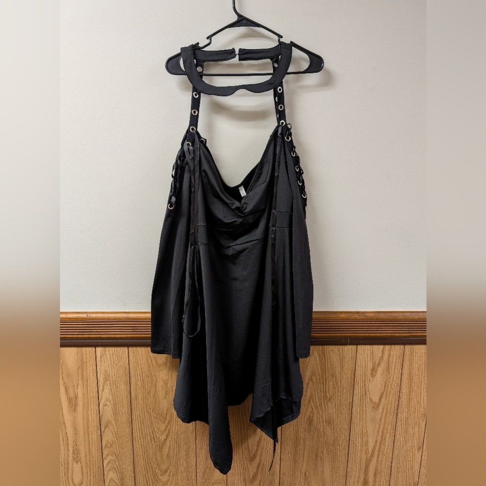 Black Halter Dress with Grommet Details